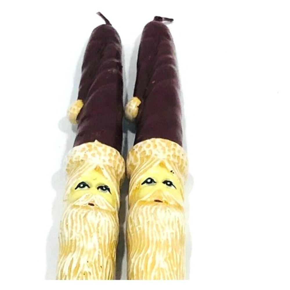 VTG Old World Santa Claus Kris Kringle Taper Candlesticks Set of 2 Burgundy XMAS